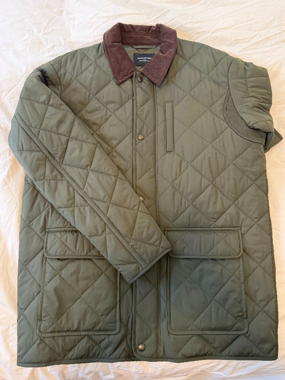 Banana Republic Quilted Field Jacket – Olive Green – Corduroy Collar – Size L